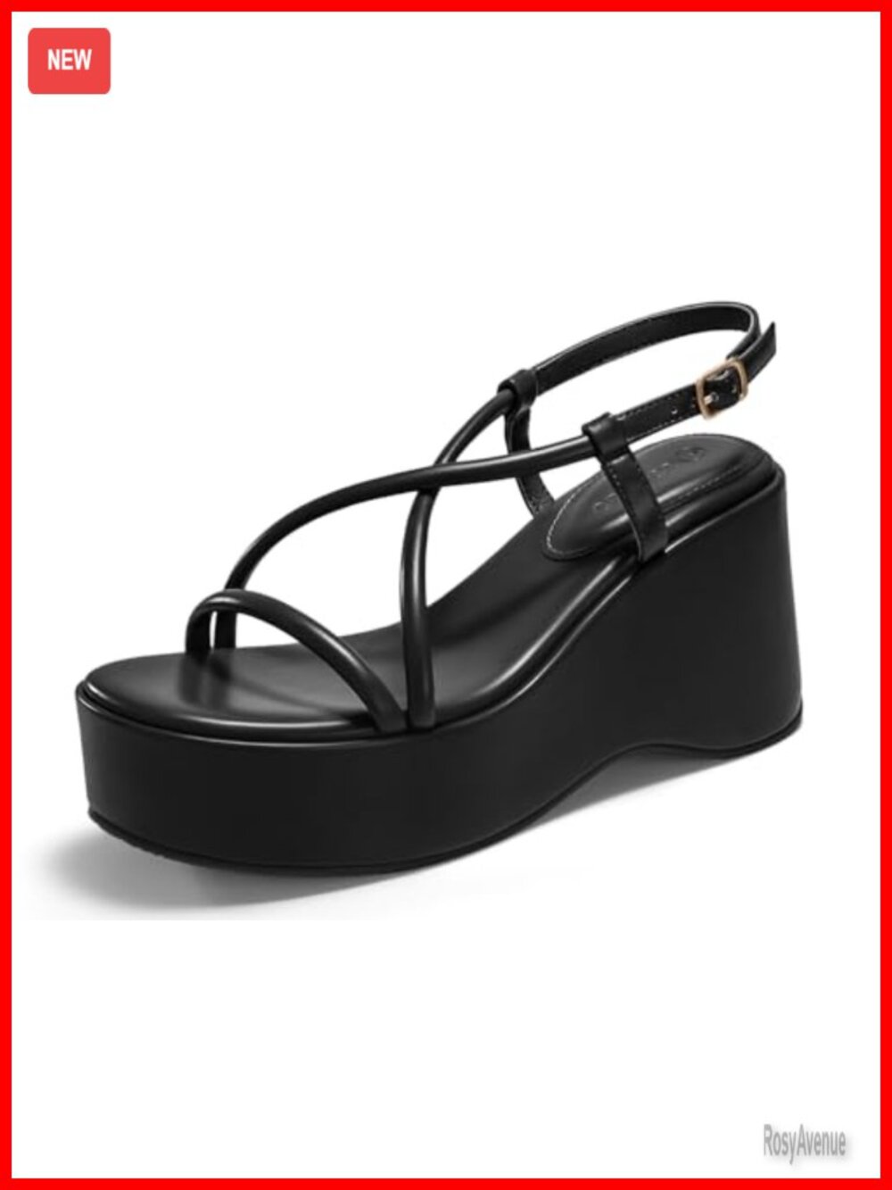 Platform Wedge Slingback Open Toe Faux Leather Sandals 3.54in Heel Casual